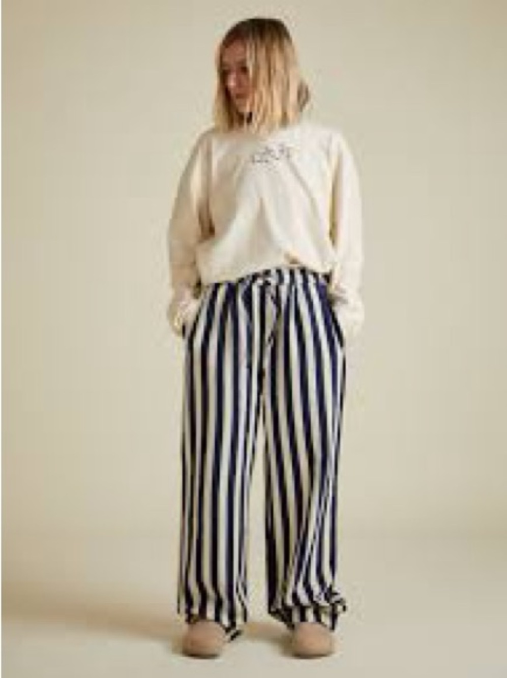 Motel Rocks Navy and White Vertical Stripe Wide-Leg Pants